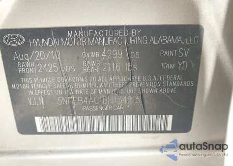 2011 Hyundai Sonata Gls from USA, damaged, VIN 5NPEB4AC1BH134215